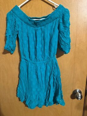 Lilly Pulitzer Teal Off-Shoulder Mini Dress
